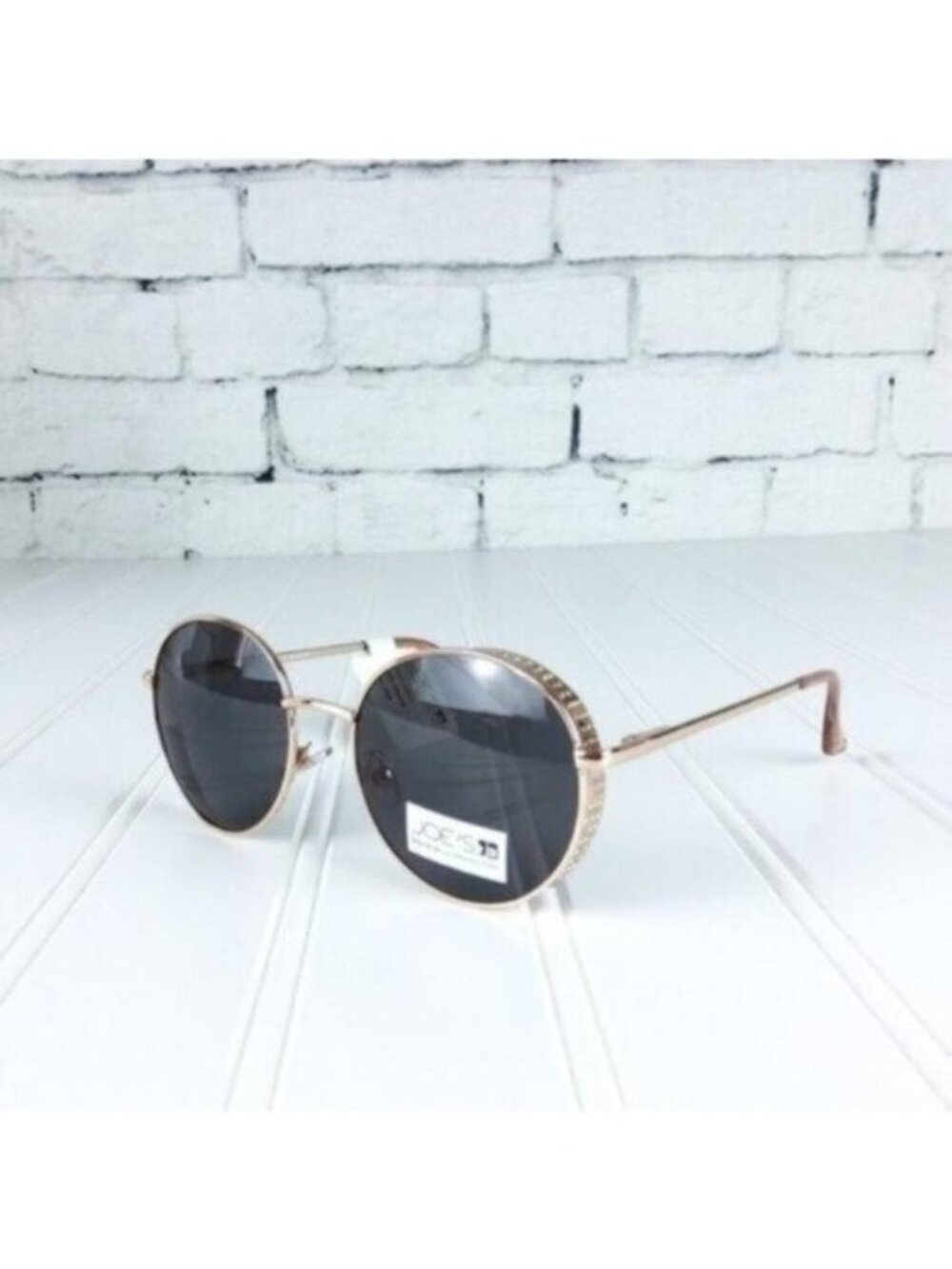 Joe's Jeans Round Rhinestone Edge Sunnies Rose Gold